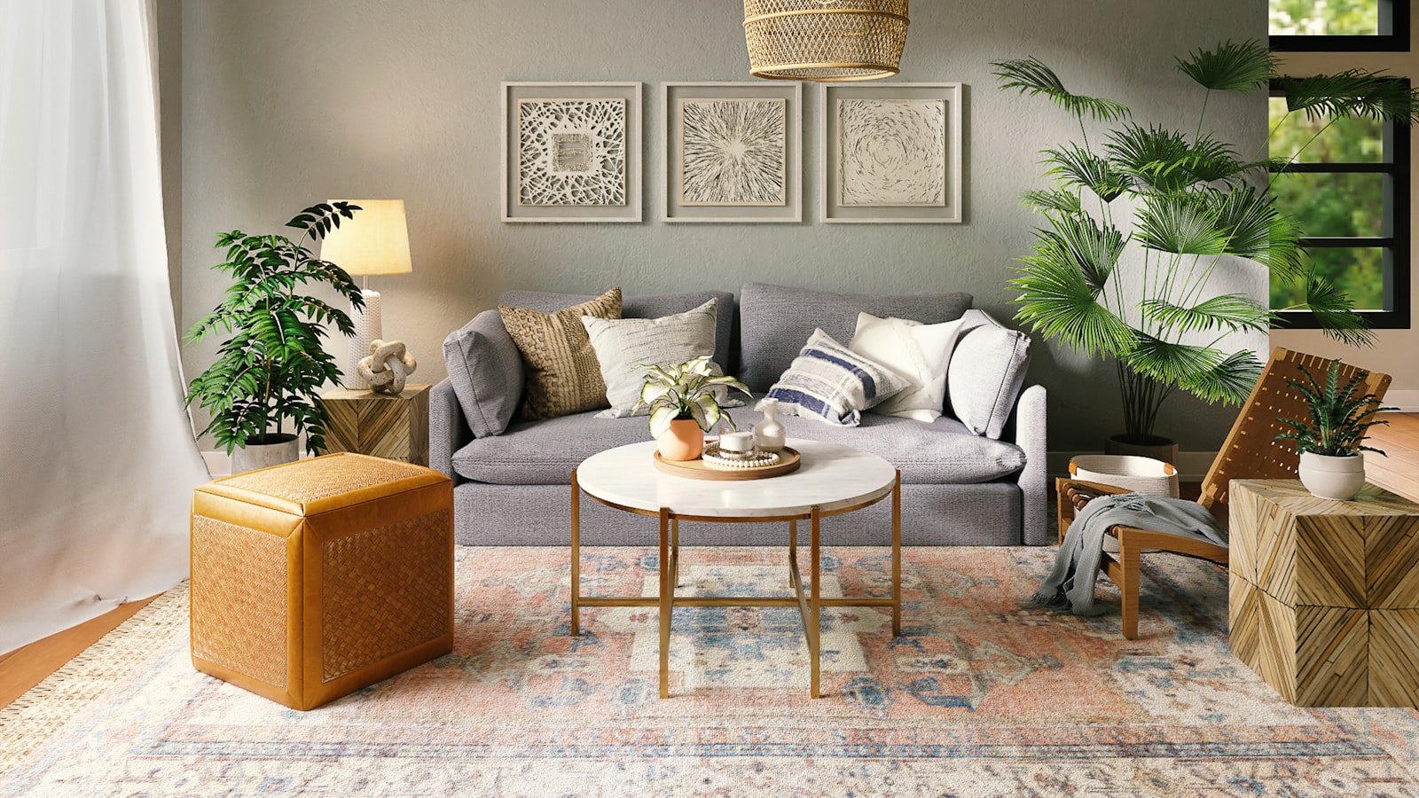 An elegant living room with classic furniture shapes, a calm neutral palette, and a few well-chosen timeless details