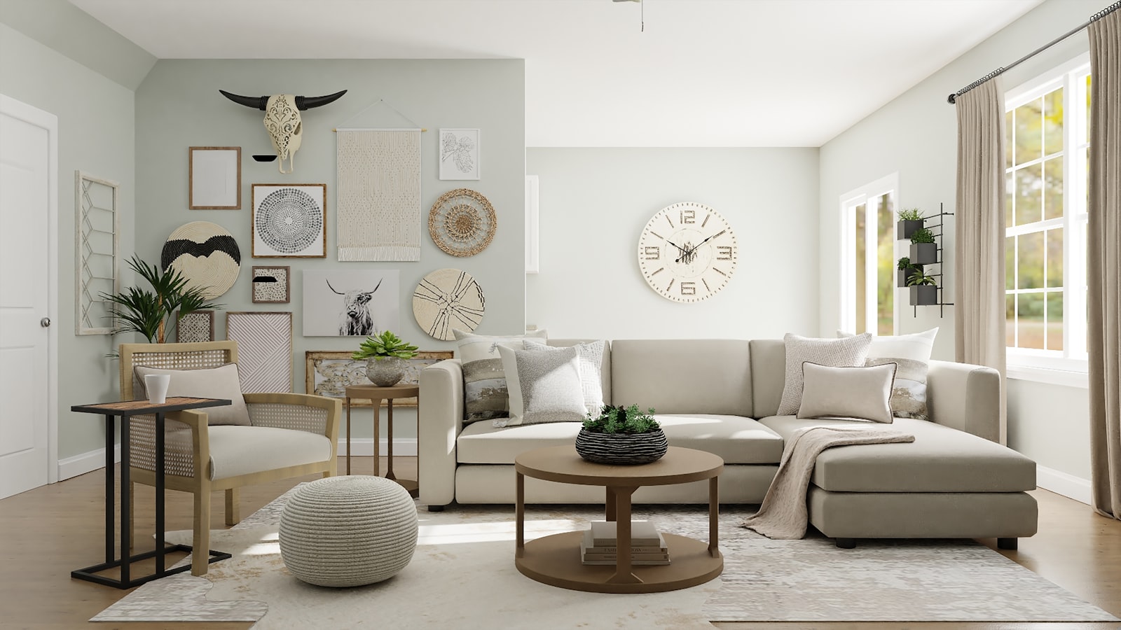 A serene bedroom with soft layered bedding, warm lamplight, and a quiet, uncluttered nightstand.